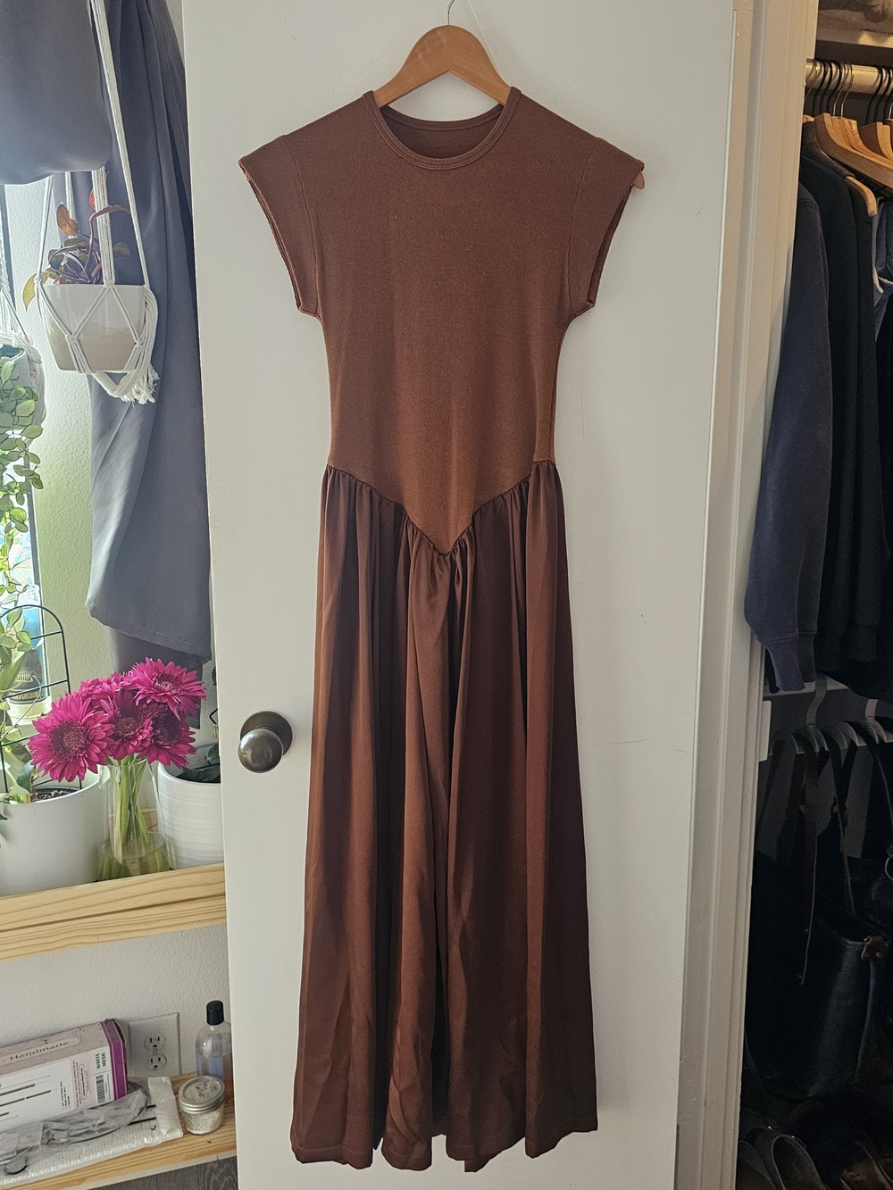 Ancosti Patchwork cap sleeve maxi dress In Brown Size Small